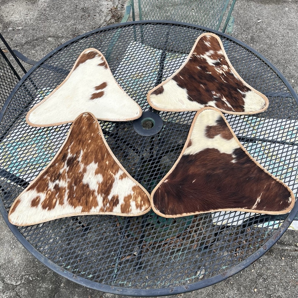 Lot Of 4 VTG RETRO COWHIDE TRIPOD LEG FOOTSTOOL COVERS ONLY MCM PROJECT COVERS